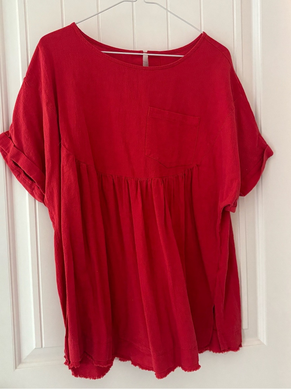 Women’s Red Relaxed Pocket Babydoll Tunic Peplum Top XL